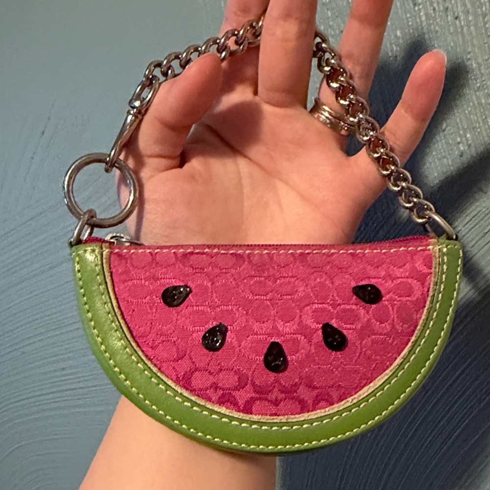 Coach Pink & Green Watermelon Slice Wristlet - Picture 2 of 9
